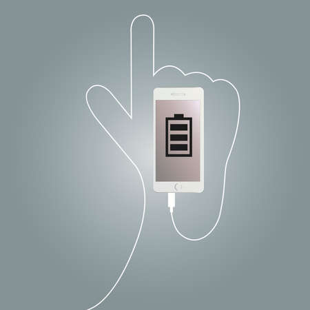 Mobile phone forming hand with its cableのイラスト素材