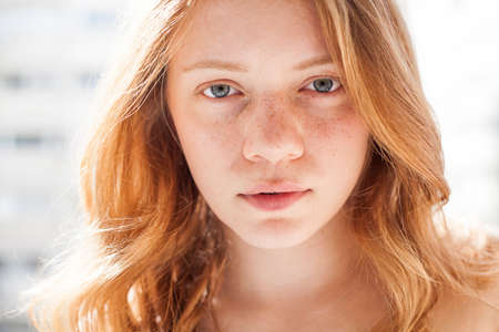 Portrait close up young beautiful young womanの写真素材