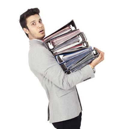 Businessman Carrying Stack of File Folders
