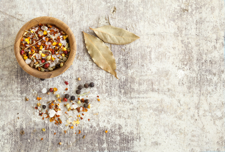 Assorted spices in bowlの写真素材