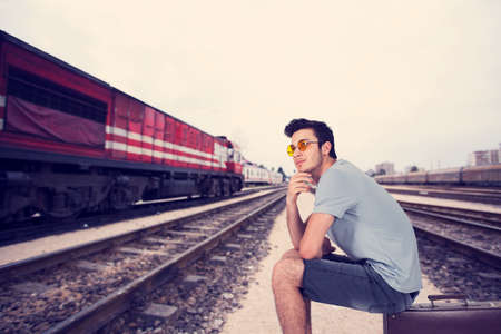 Traveller young manの写真素材