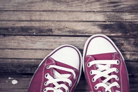 Red canvas shoesの写真素材