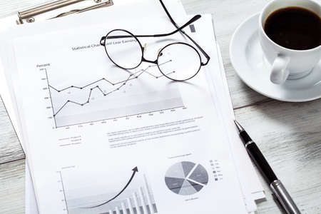 Top view of business tableの写真素材