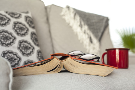 Reading book with eyeglassesの写真素材