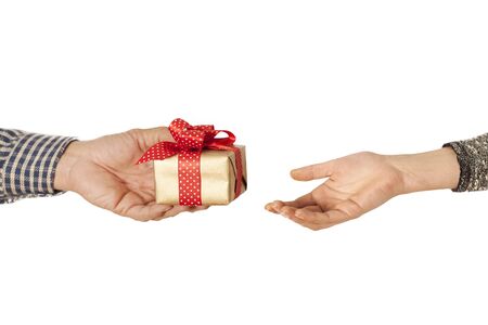 People hands give gift in boxの写真素材