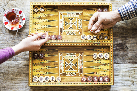Backgammon game with two diceの写真素材