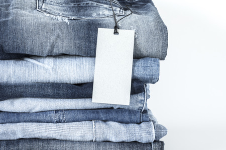 Blue jeans on white backgroundの写真素材