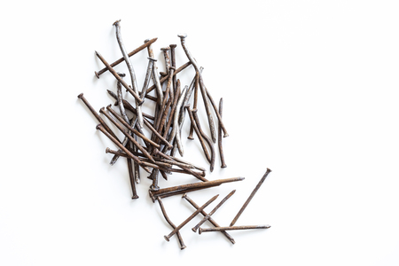 Rusty nails on white backgroundの写真素材