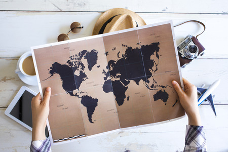 Travel planning concept on mapの写真素材