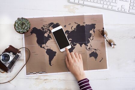 Travel planning concept on mapの写真素材