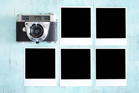 Camera and black photo cardsの写真素材
