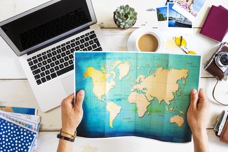 Travel planning concept on mapの写真素材