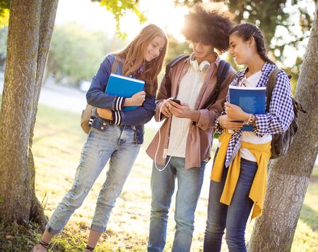 Young students on campusの写真素材