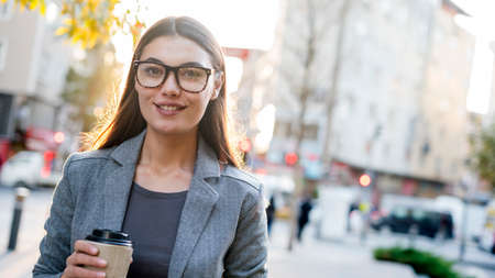 Businesswoman portrait look at camera in outdoorsの写真素材