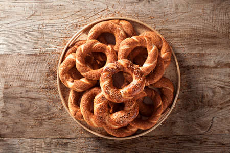 Turkish bagel on wooden background