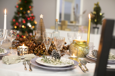 Table setting for christmas dinnerの写真素材