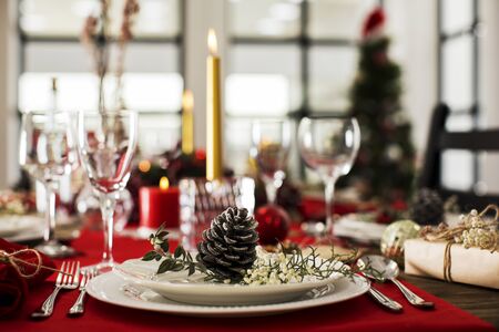 Table served for Christmas dinnerの写真素材