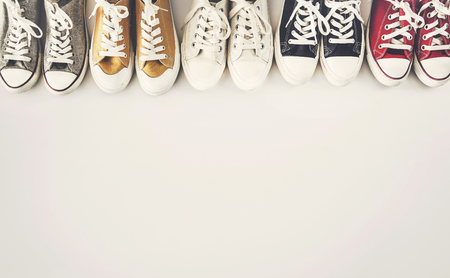 Colourful sneakers on white backgroundの写真素材