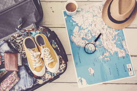 Travel planning concept on mapの写真素材