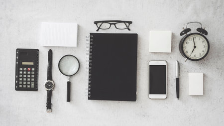 Office supplies on white background
