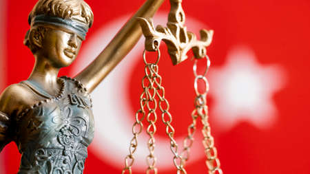 The Statue of Justice symbol on Turkish flagの写真素材