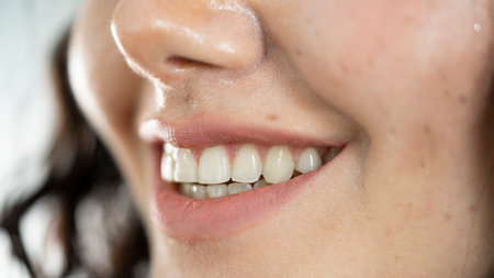 Close up view smiling young woman