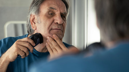 Old man shaves his beard