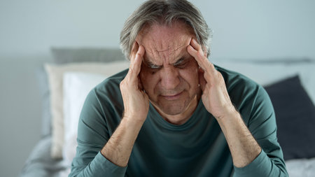 Old man holding his head with his hands