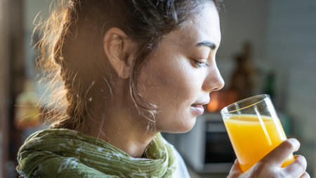 Young woman drinking orange juice