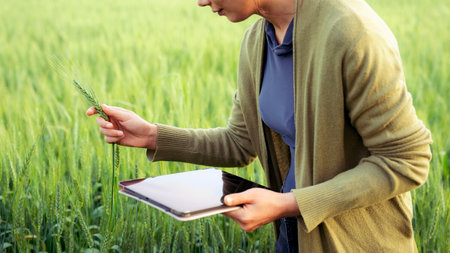 Woman farmer at wheat field