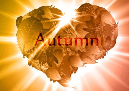 Autumn leaf heart  illustrationのイラスト素材