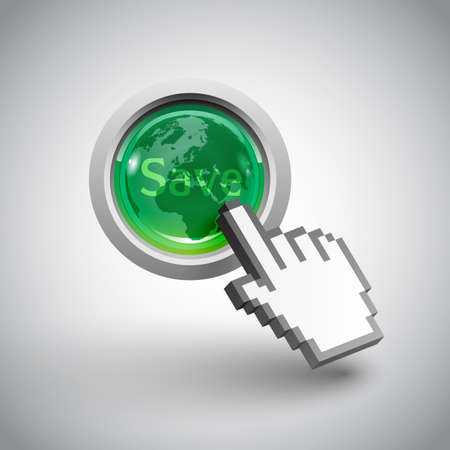 Vector hand cursor with a  save the Earth  buttonのイラスト素材