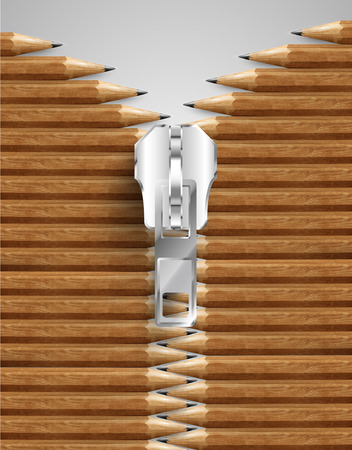 Grey wooden pencils with opening zipperのイラスト素材