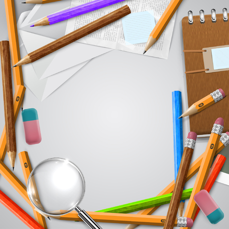 Office or school stuffs and items on white background, vectorのイラスト素材