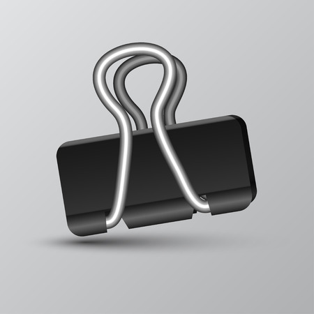 Black binder clip on grey background, vectorのイラスト素材