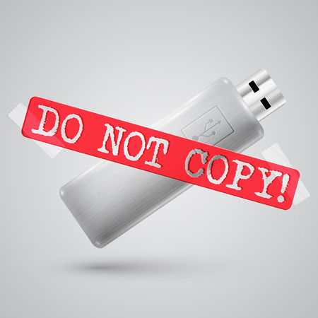 A metal pendrive with a warning signのイラスト素材