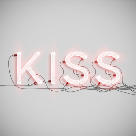 \"Kiss\" made by neon type, vectorのイラスト素材