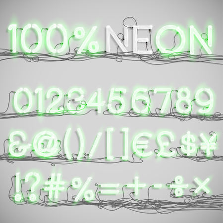 Realistic neon alphabet with wires (ON), vectorのイラスト素材