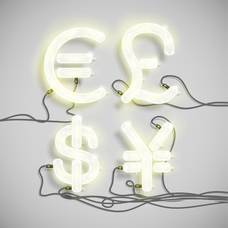 Realistic neon signs with wires (ON), vectorのイラスト素材