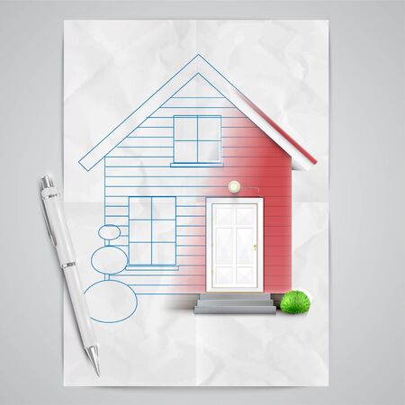 Realistic house with blue print, vectorのイラスト素材