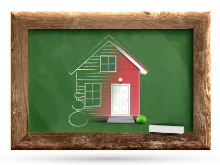 Realistic house being drawn on the chalkboard, vectorのイラスト素材