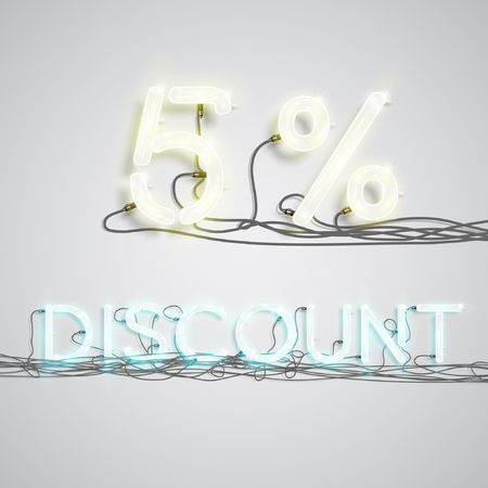 Discount illustration with neon signs, vectorのイラスト素材