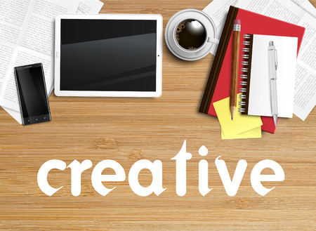 Office scene with tablet and smartphone, vectorのイラスト素材