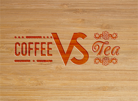 Coffee vs. typography tea on woodのイラスト素材