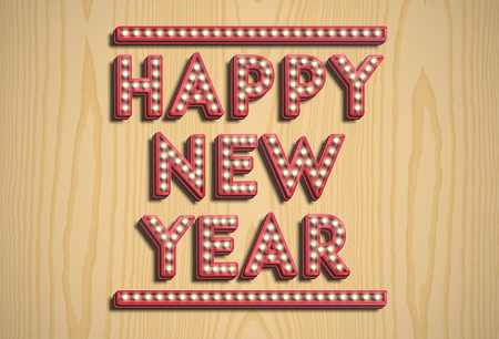 Happy new year on wood typography, vectorのイラスト素材