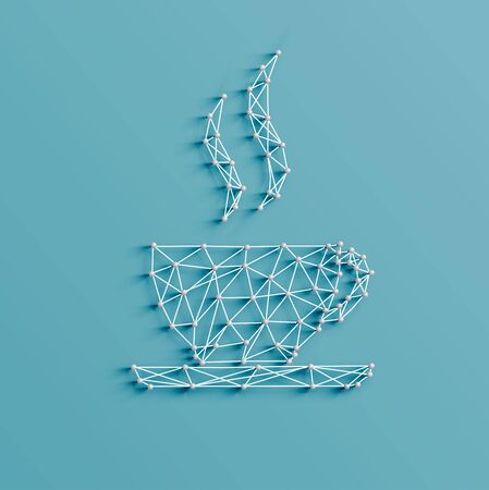 Realistic illustration of a coffe cup icon made by strings and pins, vectorのイラスト素材