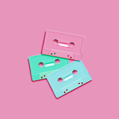 Pastel retro realistic cassette on flat background, vector illustrationのイラスト素材