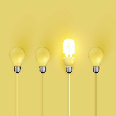 Energy saver lightbulb among old ones, vector illustrationのイラスト素材