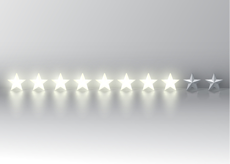 Eight-star rating with glowing 3D stars, vector illustrationのイラスト素材
