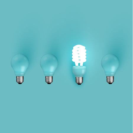 Energy saver lightbulb among old ones, vector illustrationのイラスト素材